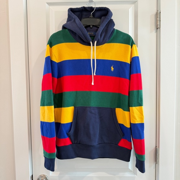 Polo Ralph Lauren Men's Multicolor Bold Striped Cotton Fleece Lined Hoodie sz M - Picture 5 of 15